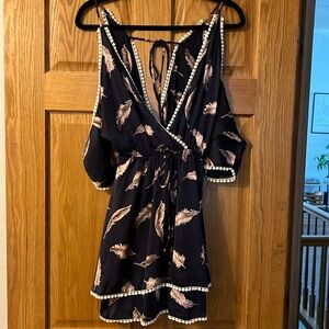 Navy, open shoulder, short dress